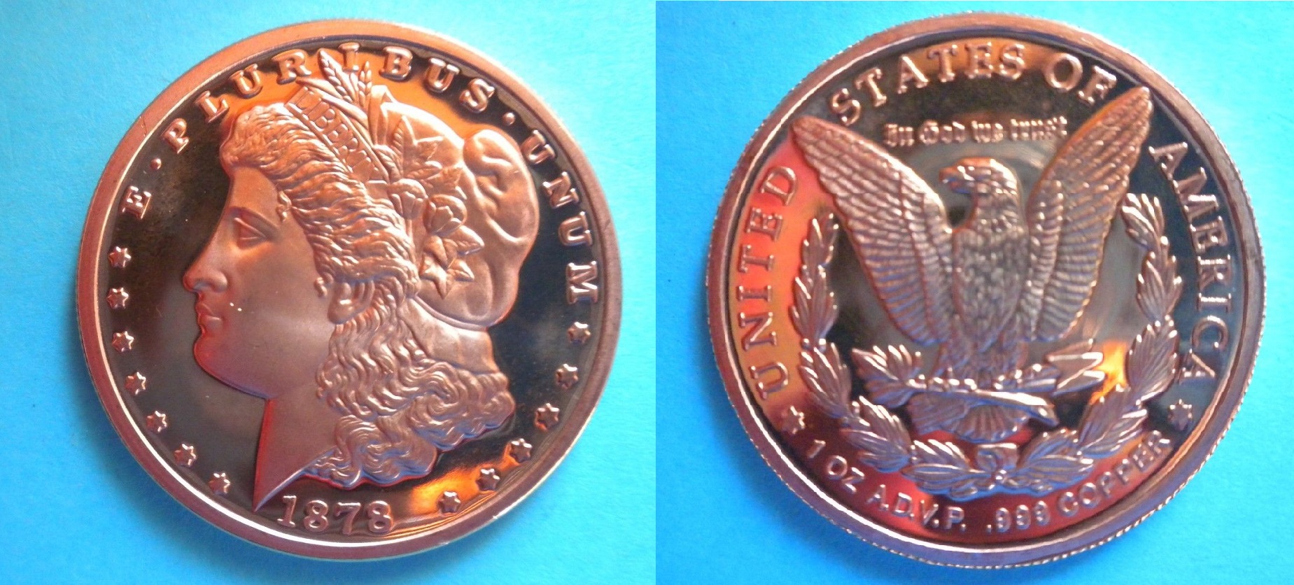 $1.00 1878 Morgan  1oz Copper Round  $2.70 + 000  hjk56  153125534116 .jpg