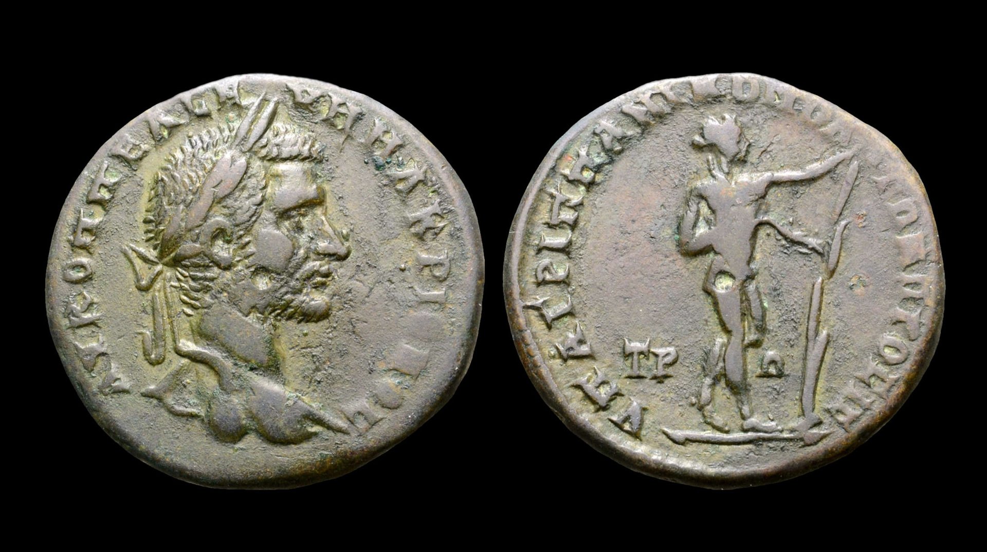 10 - $91-$100 Macrinus - Nicopolis AE26 Apollo Sauroktonos.jpg