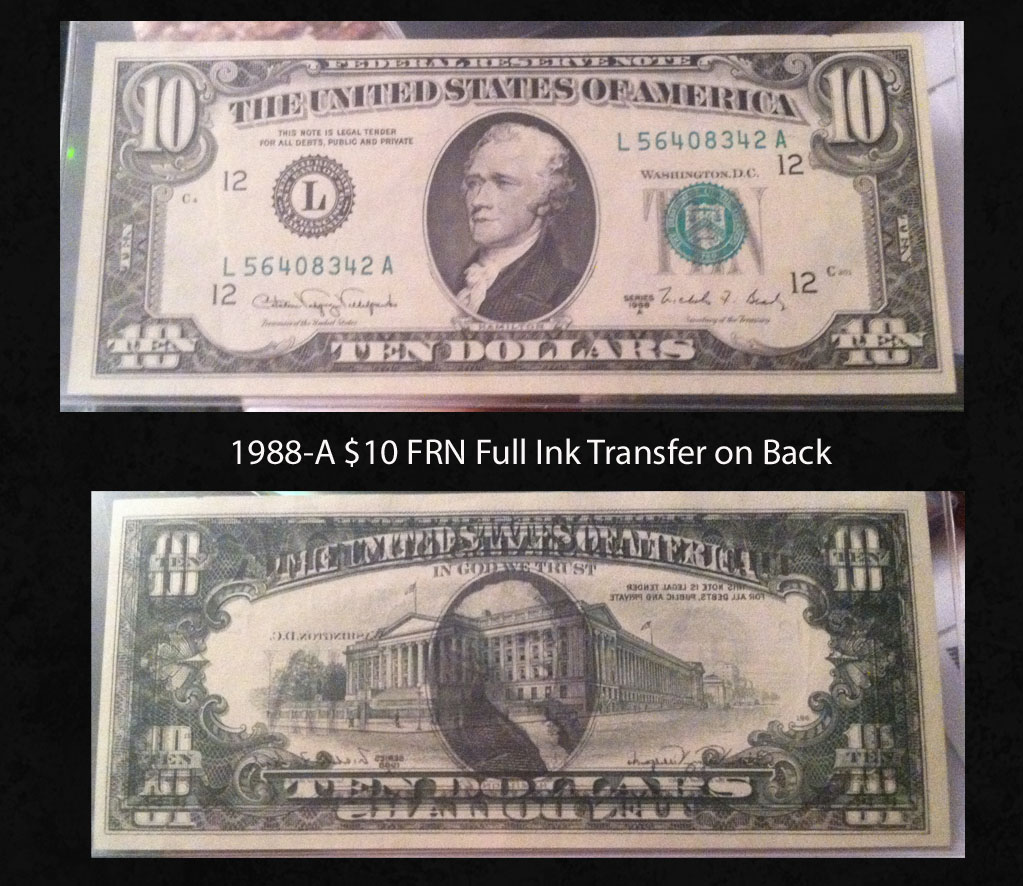 Details about   1988 A $10 FEDERAL RESERVE RICHMOND OFFSET PRINTING ERROR FRONT TO BACK 522A 