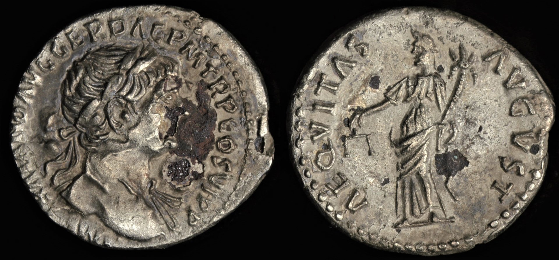 [1143] Trajanus -  (Fourree AR denarius, Uncertain)(cleaned).jpg