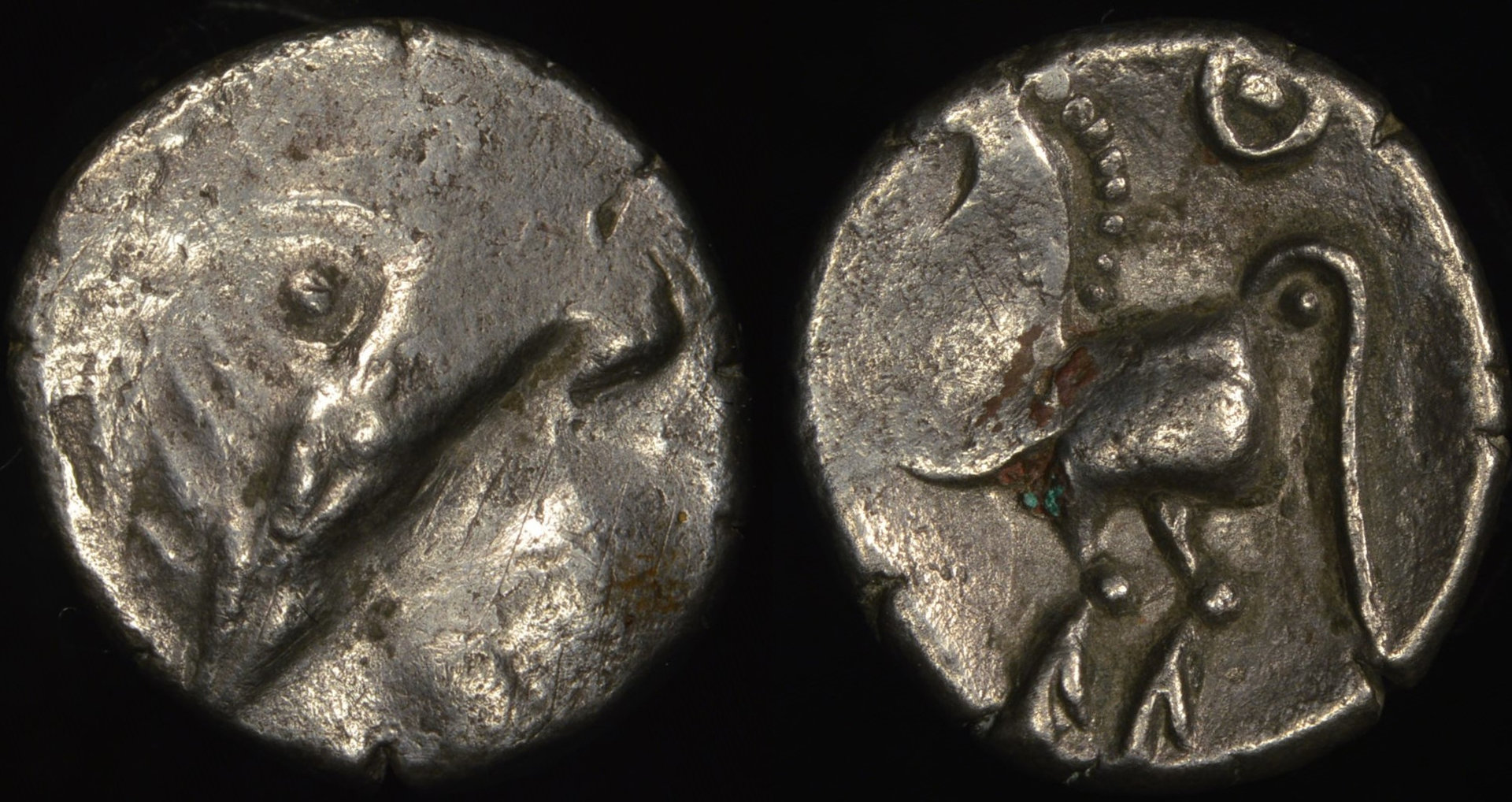 [1174] Danubian celts - Danube region; Eastern Celts (AR drachm, 200-100 BC).jpg