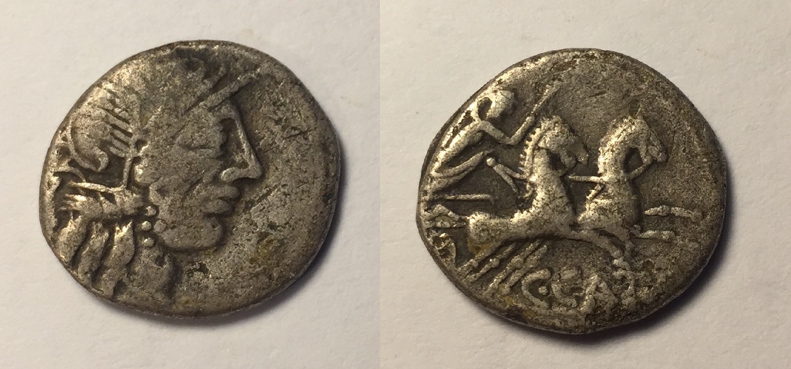-123 BC Denarius C. Porcius Cato RRC 274 1 Combined.jpg