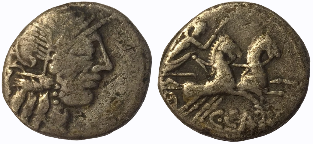 -123 BC Denarius C. Porcius Cato RRC 274 1 S2 Combined.png