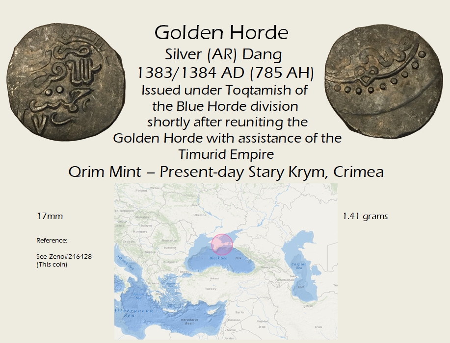 1383-1384 CE (785 AH) AR Dang Toqtamish Qrim Mint Z#246428 1.41g 17mm.PNG