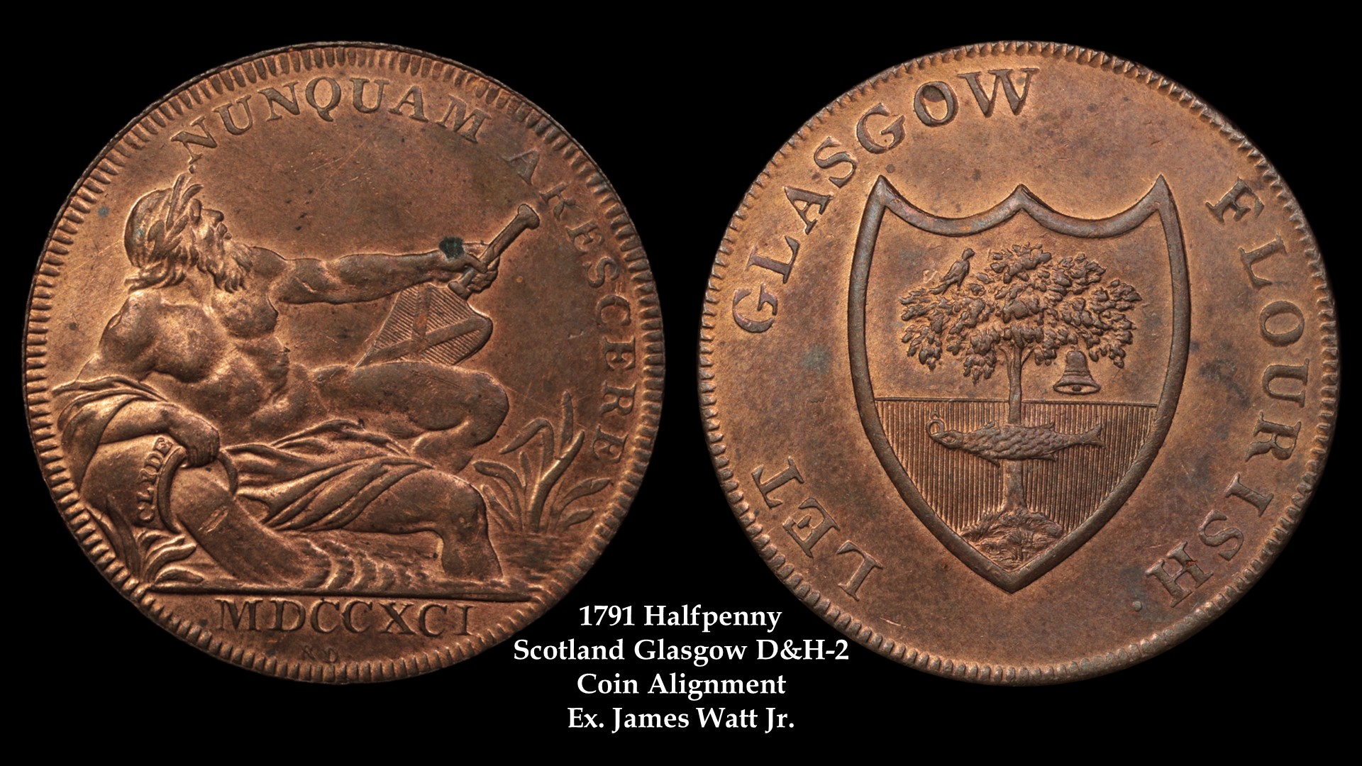 14. 1791 Scotland Galsgow D&H-2 Halfpenny (Coin Alighnment) - Ex. Watt.jpg