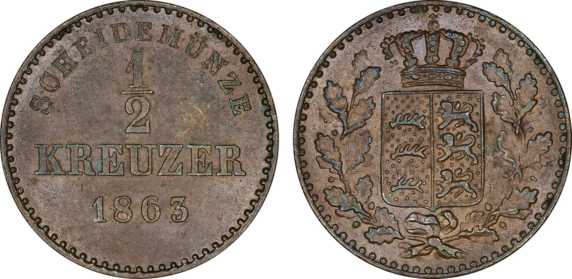 147 - Germany (Wurttemberg) 1863 Half Kreuzer.jpg