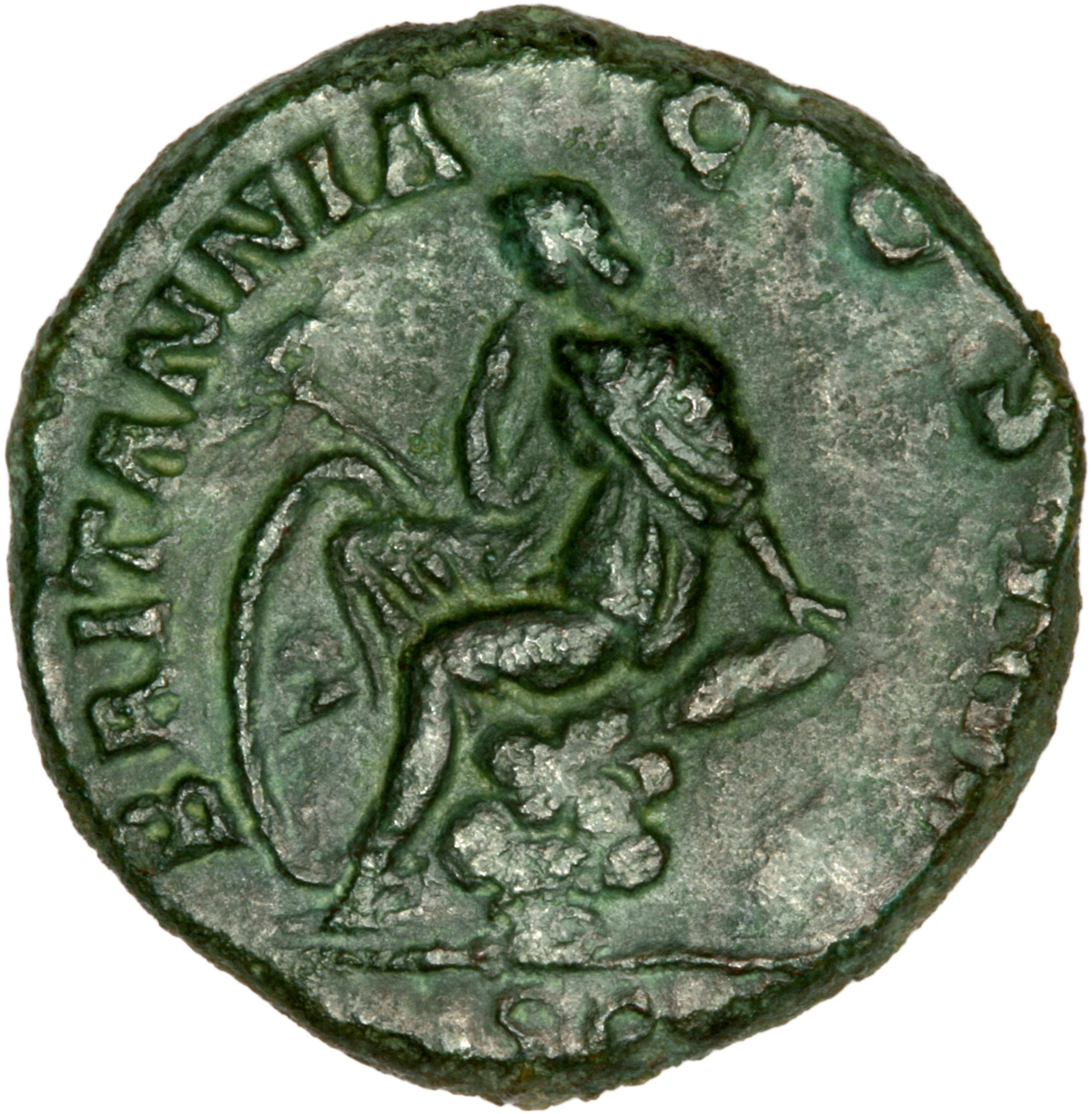 154 to 155 AD Britannia on Reverse of Bronze "As" of Antoninus Pius.jpg