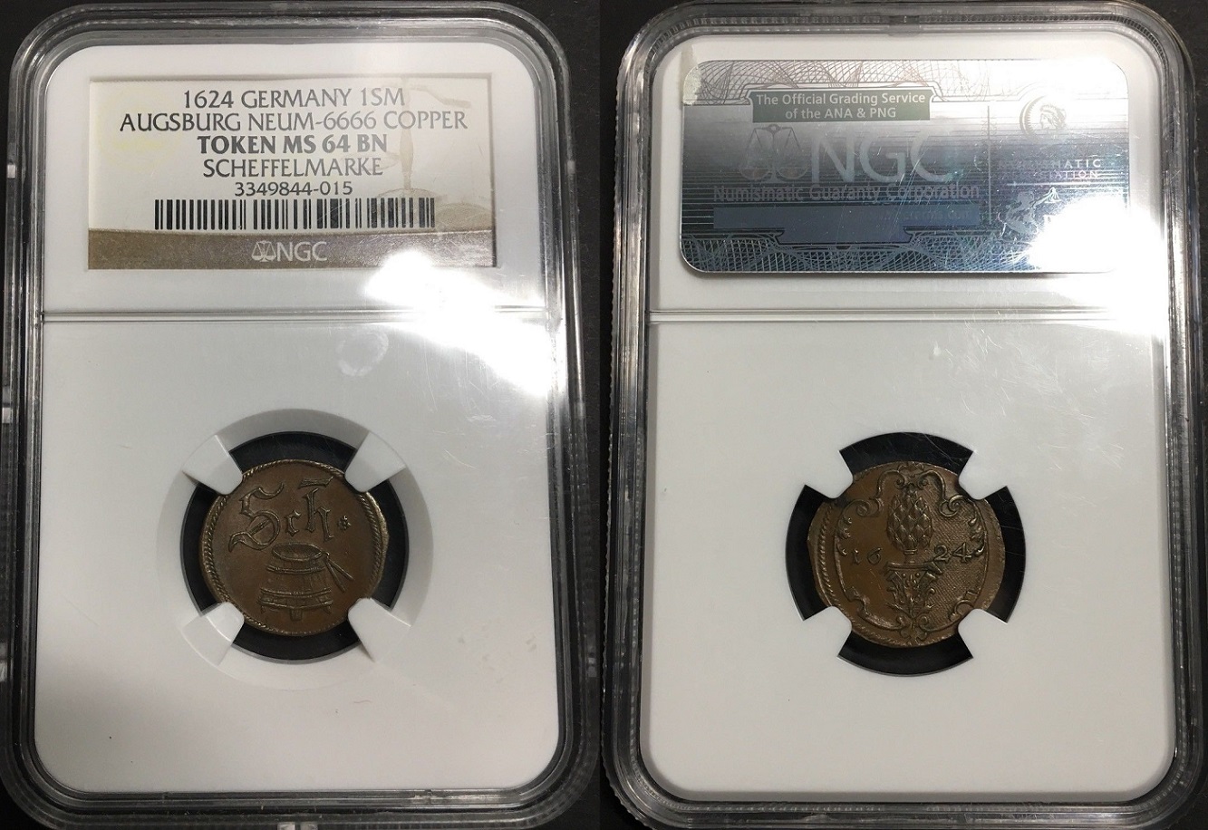 1624 Germany Scheffelmarke Token -Augsburg Neumann  6666 Copper - NGC Ms-64 Brn.jpg