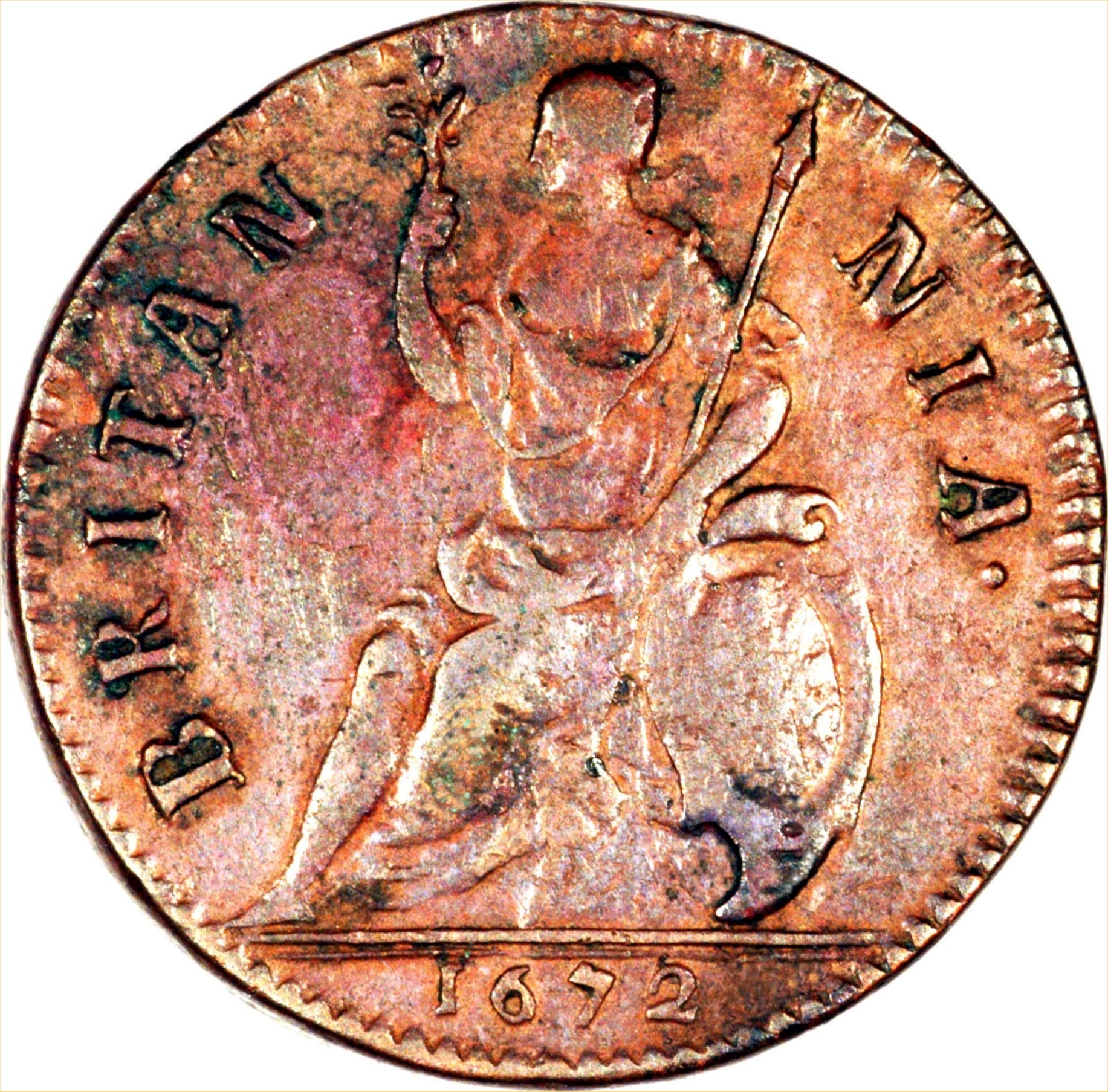1672 Copper Farthing of Charles II Britannia Seated - Reverse.jpg