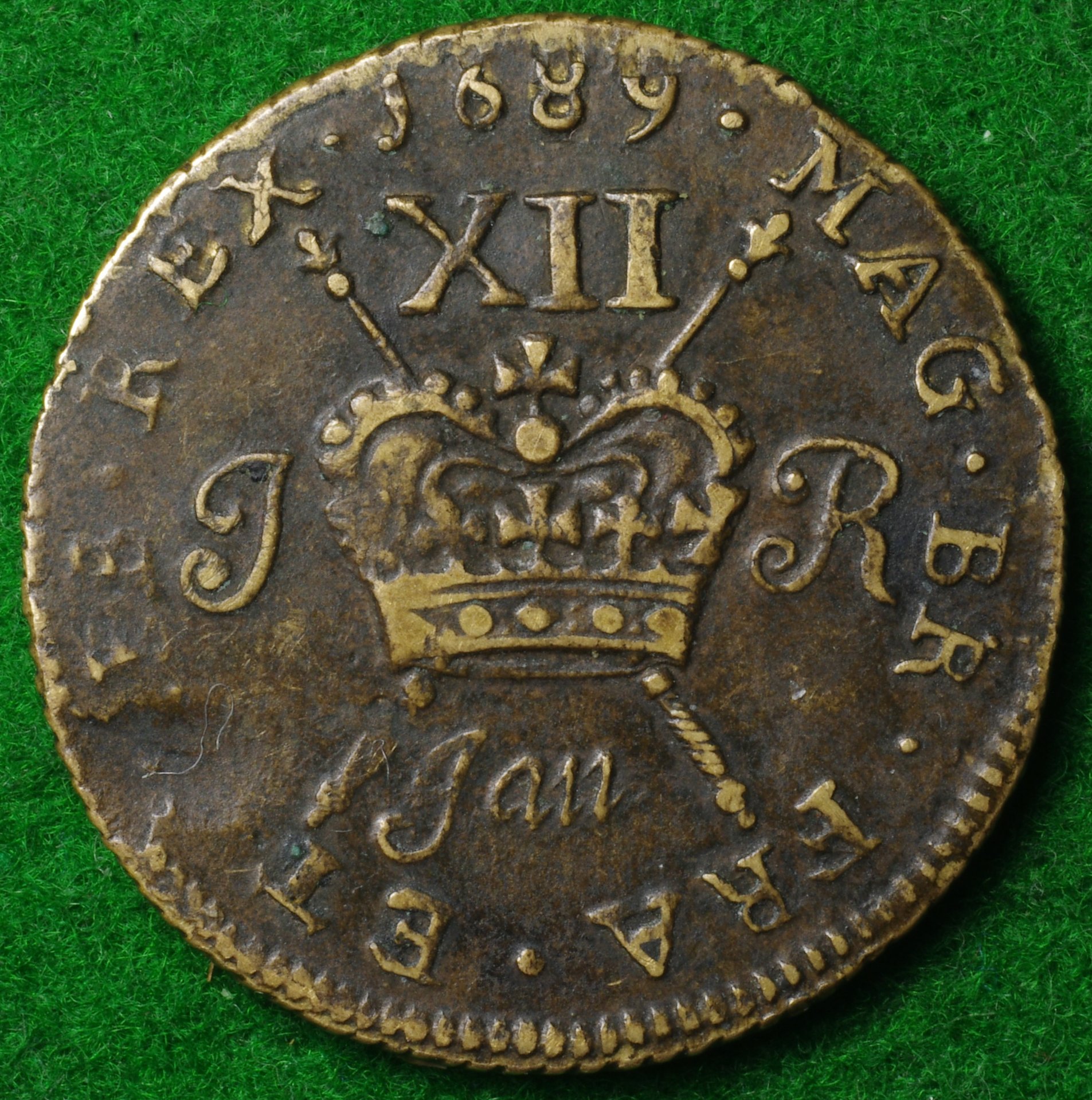 1689 Jan Gun Money Shilling 2.JPG