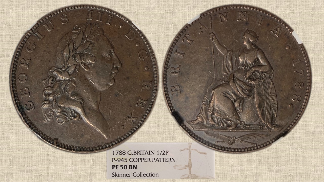 1788 Great Britain Pattern HalfPenny P-945 NGC PF-50 BN Skinner Collection.jpg