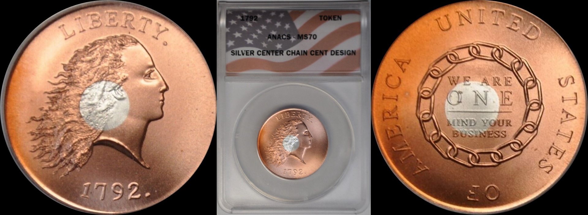 1792 Chain Cent Token with Silver Plug with nice toning, ANACS MS70 3-horz.jpg