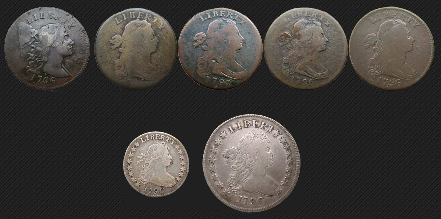 1796 SET : cent - 5 cents - dime 1796 - dollar 1796 - OBV - August 23 2025 - pic 2.png