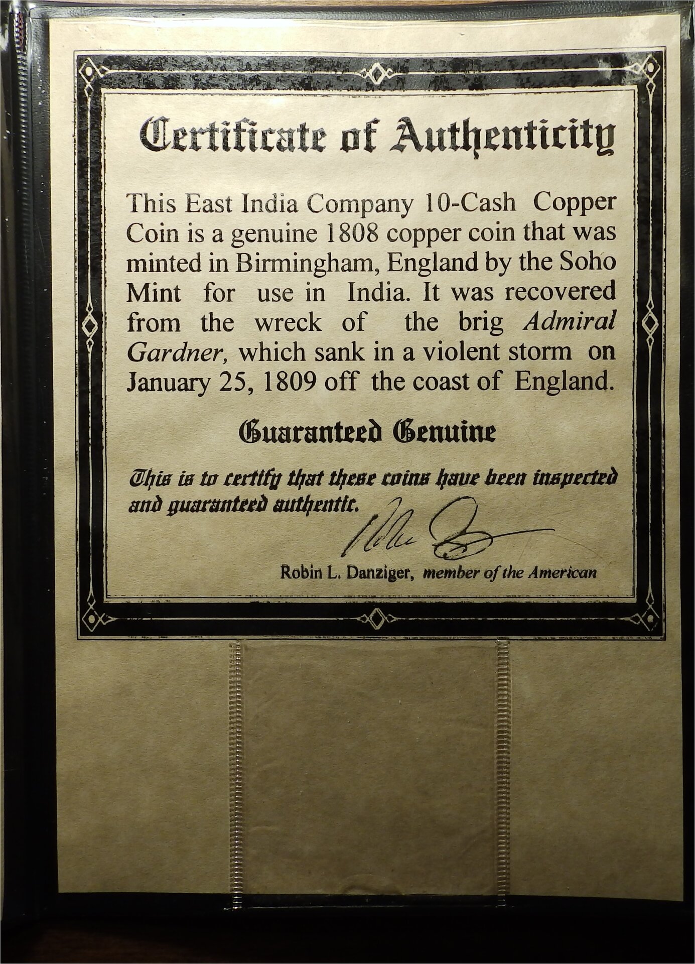1808 India 10 cash, cert of auth.jpg