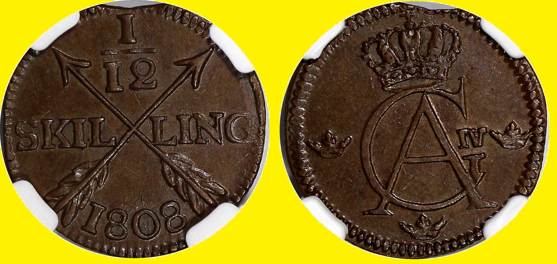 1808 Sweden Gustaf IV Adolf  1-12 Skilling NGC Ms-63 BN Last Date Type .jpg