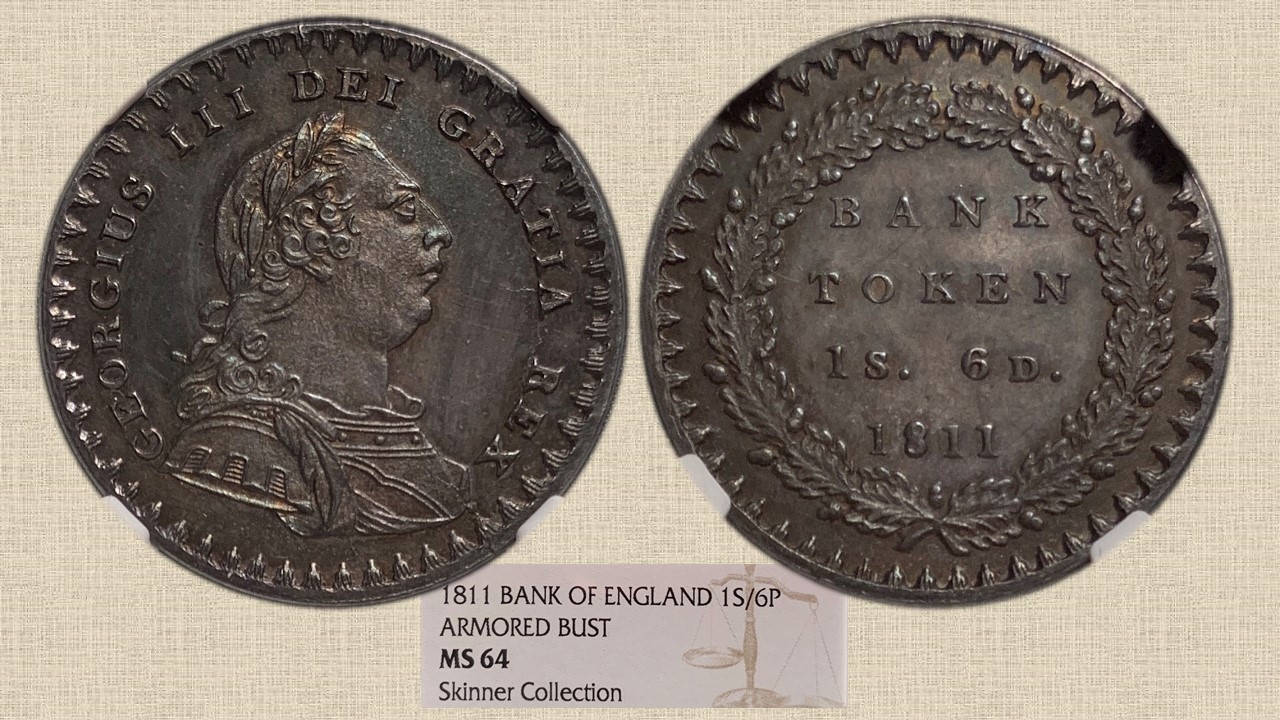 1811 Bank of England 18 Pence Armored Bust NGC MS-64.jpg