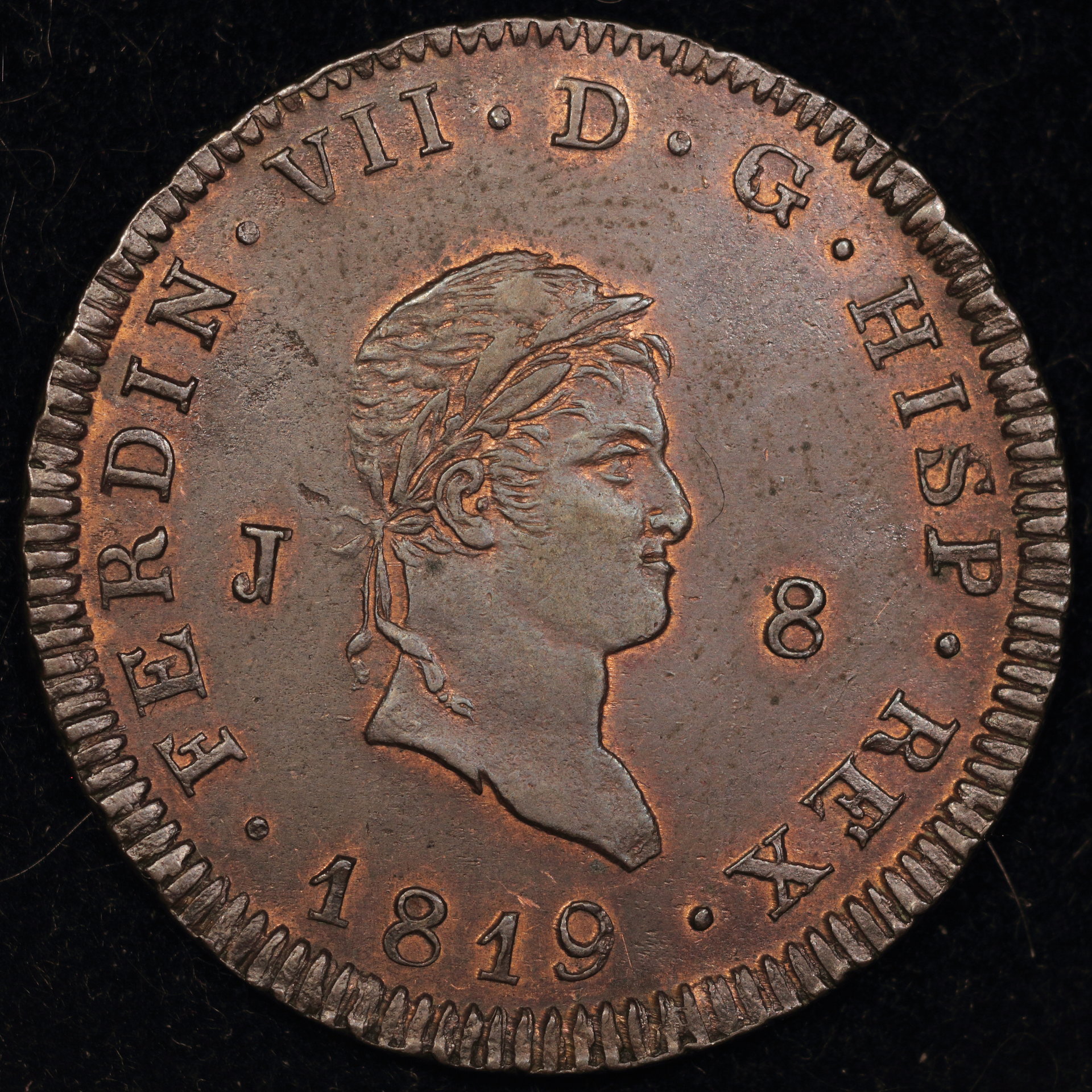 1819 Spain 8 Maravedis Obv..JPG