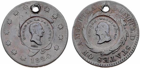 1824 Washington - Lafayette Counterstamp on an 1820 Large Cent, Baker 198C, Fine.jpg