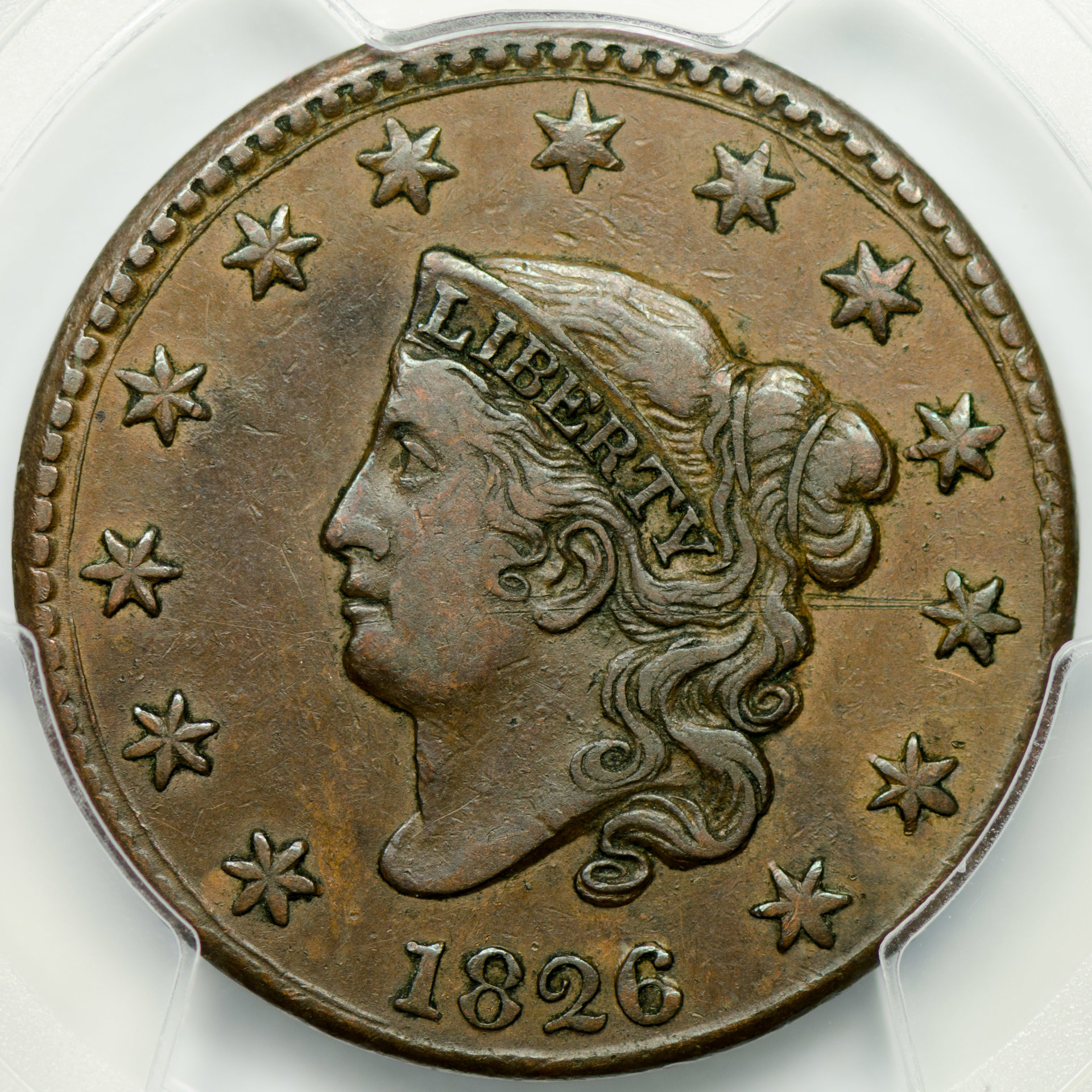 1826 1C CENT - CORONET PCGS VF35 29754438 CAC Obv Closeup.jpg