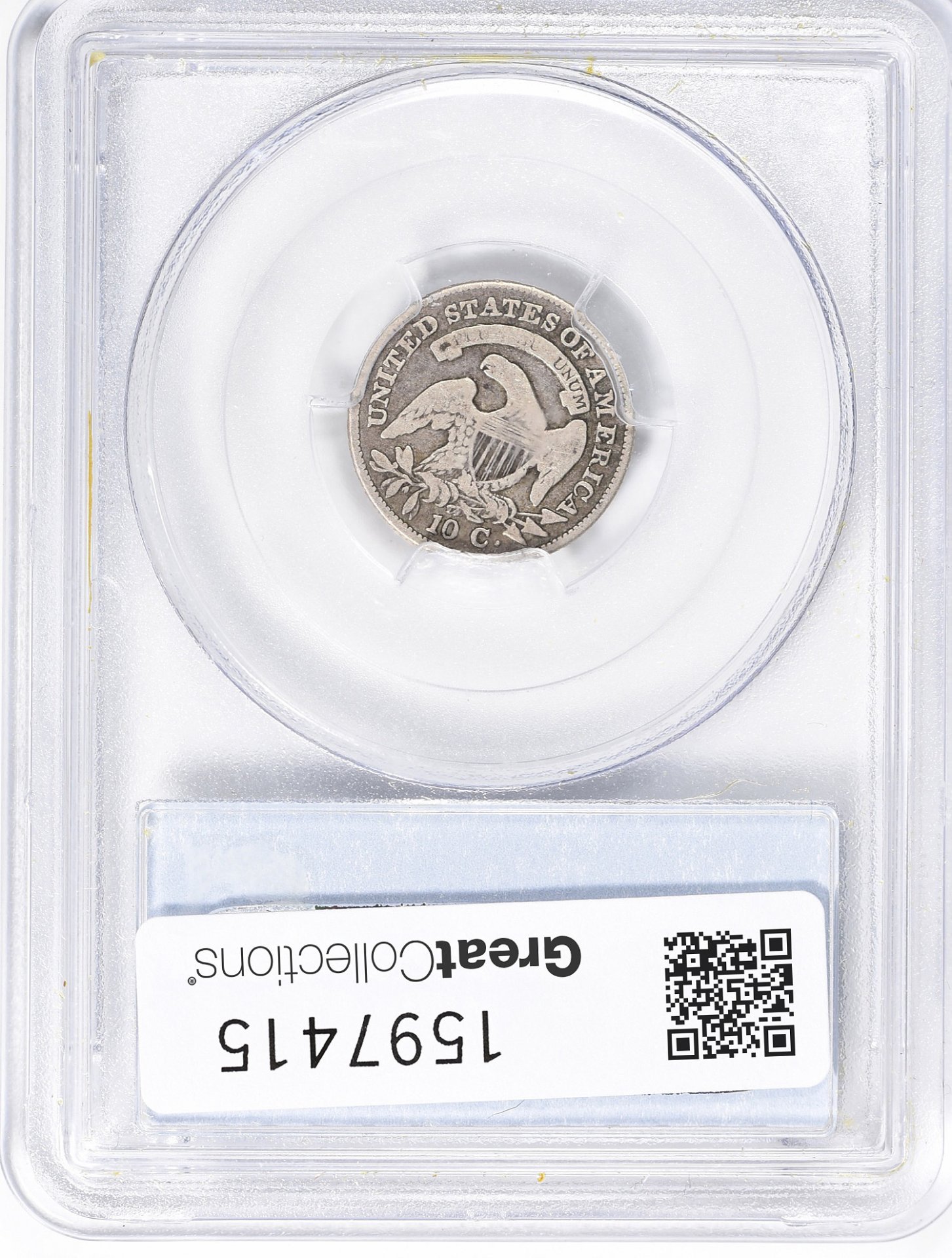 1831 10C DIME - CAPPED BUST, TYPE 2, SMALL DENTILS PCGS F12 26169047 CAC Rev Slab.jpg