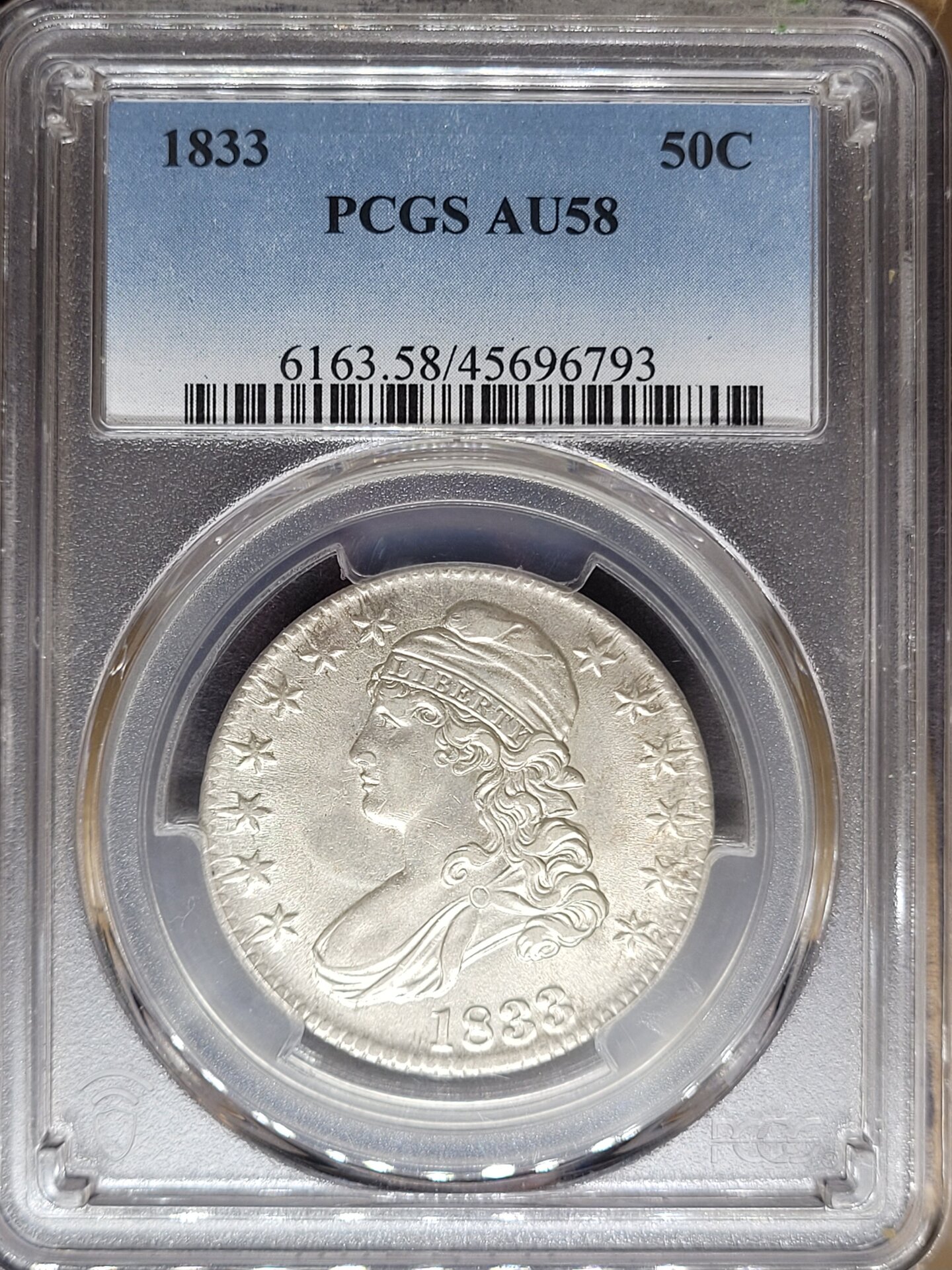 1833 Capped Bust Half Dollar Lettered Edge (1809-1833) PCGS AU58 cert 45696793 OBV.jpg