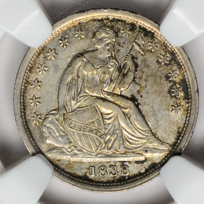 1838 10C DIME - SEATED LIBERTY, NO DRAPERY LARGE STARS NGC AU55 3755614-012 CAC Obv Closeup 2.jpg