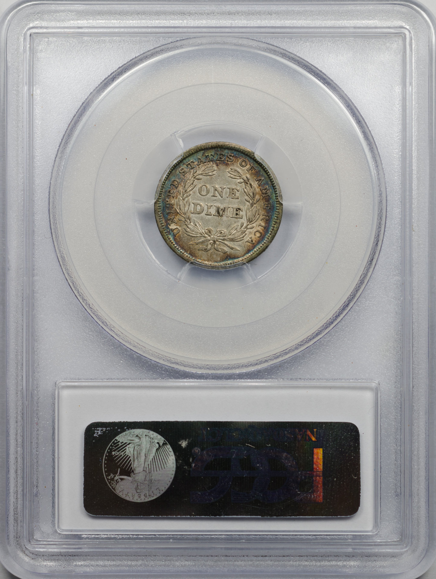 1838 10C MS55 PCGS NO DRAPERY, SMALL STARS 28791182 Rev Slab.JPG