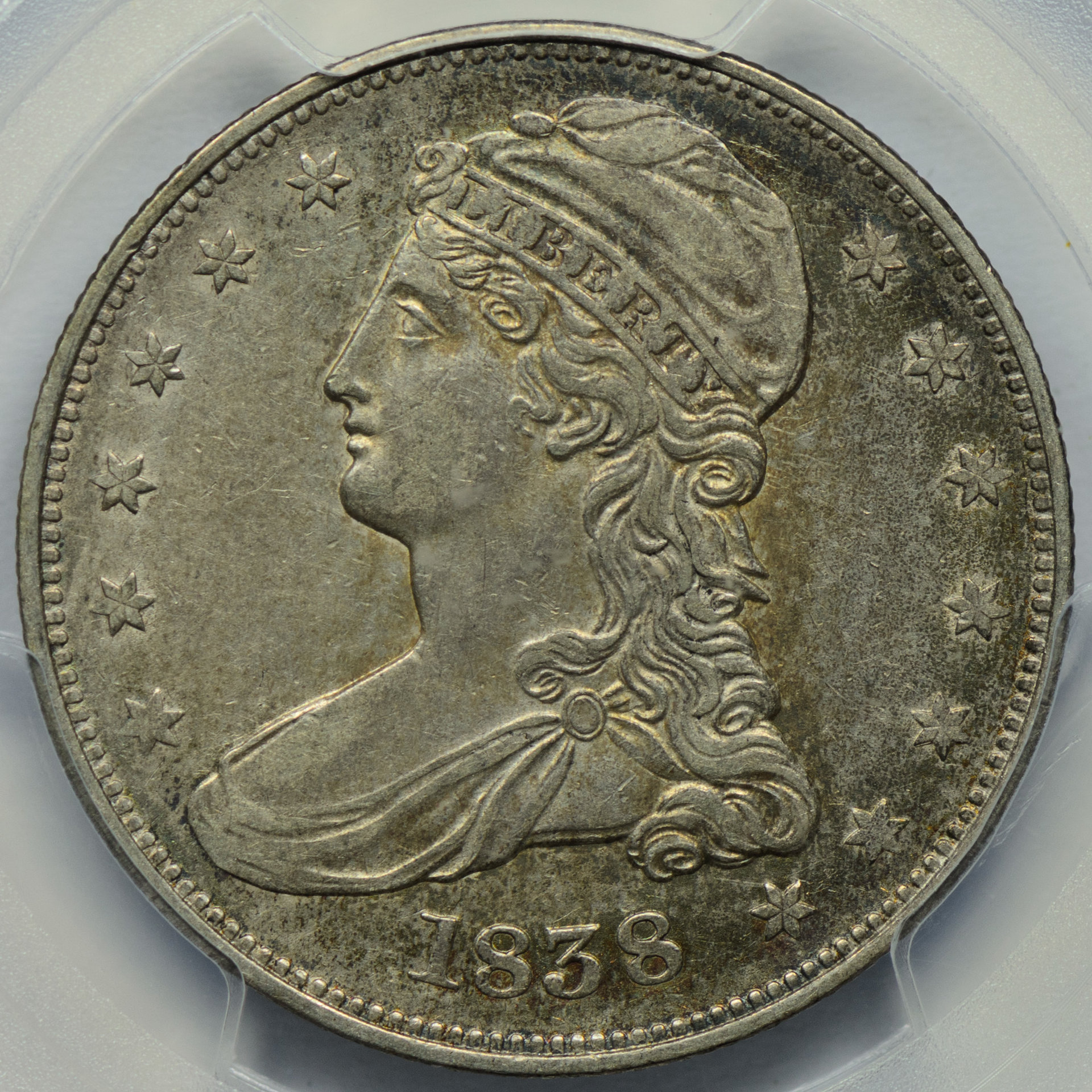 1838 50C HALF DOLLAR - CAPPED BUST, REEDED EDGE PCGS XF45 28343459 CAC Obv Closeup.jpg