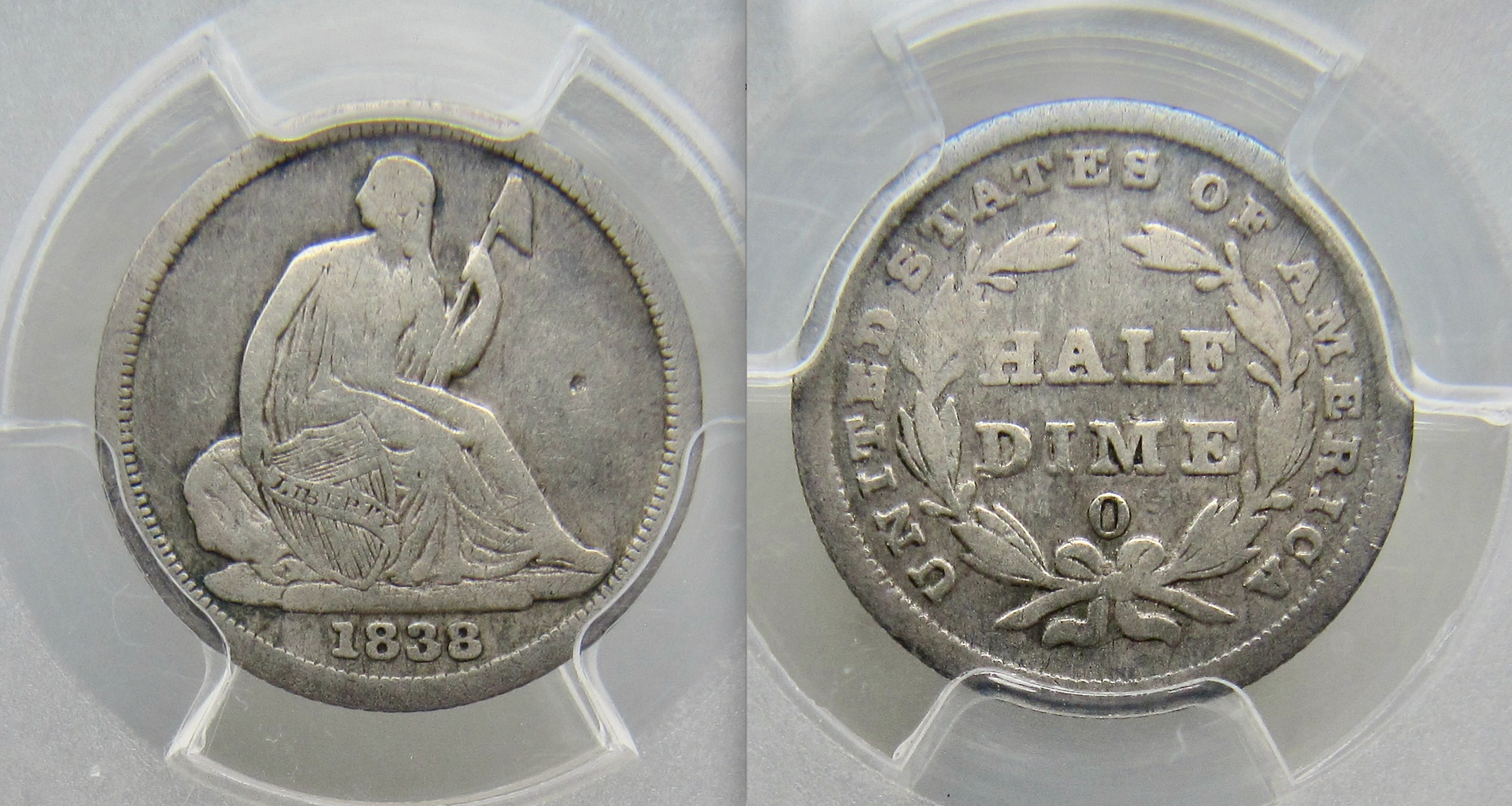 1838 O Half Dime - PCGS example VG10  -  OBV 2 -REV 1 -  27 July 2026 - 2 August 2026.png