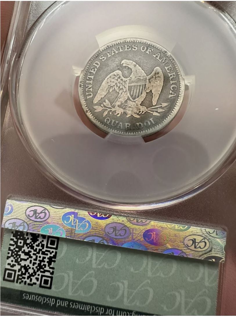 1839 25C QUARTER DOLLAR - SEATED LIBERTY, TYPE 1, NO DRAPERY CACG VG10 945401703 Rev Slab Seller.JPG