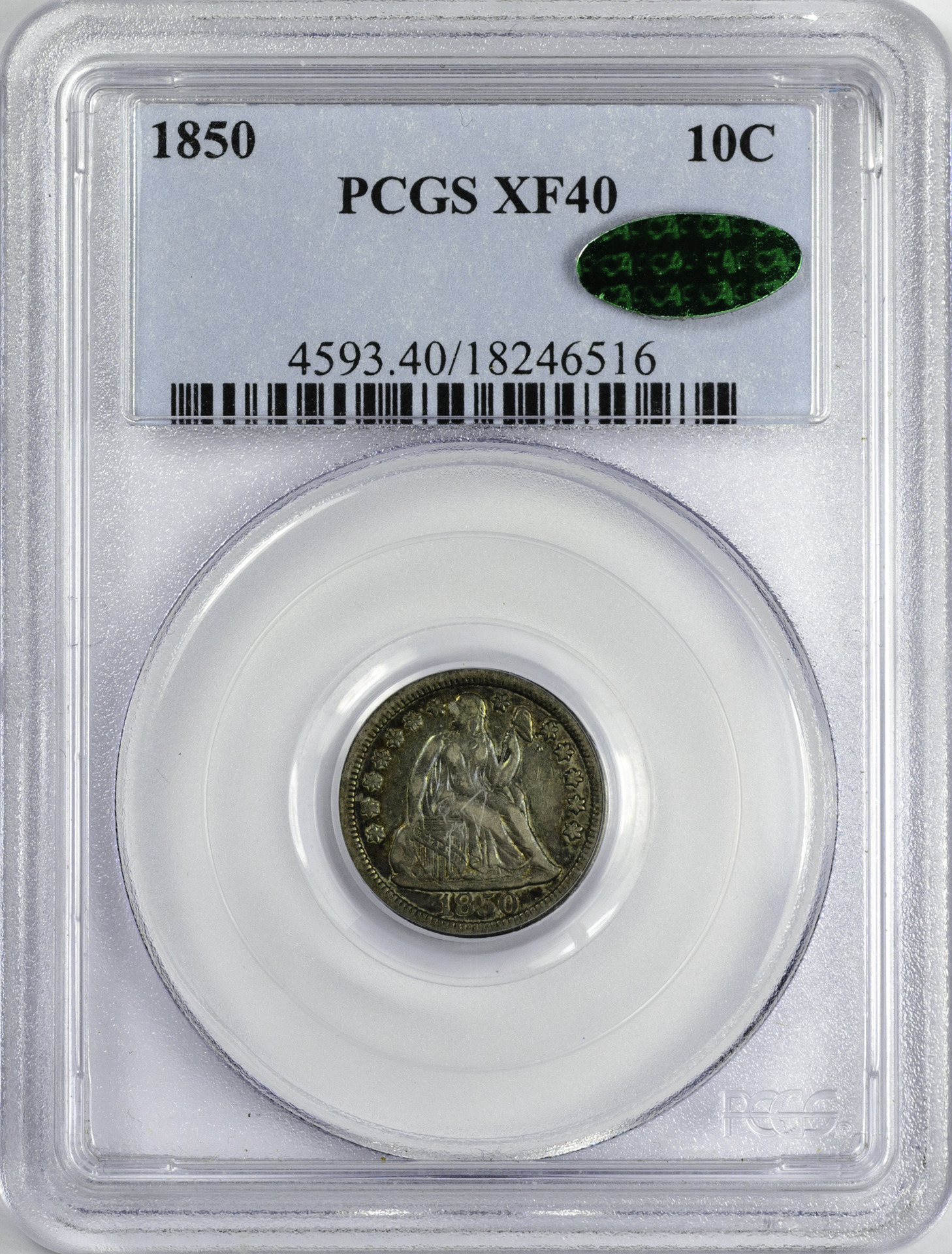 1850 10C MS 40 PCGS 18246516 CAC Obv Slab.jpg