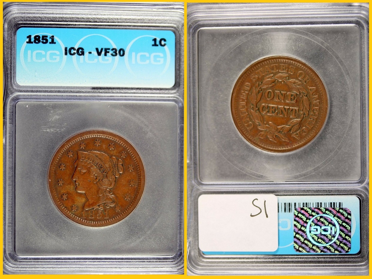 1851  ICG Vf-30 Braided Hair Lg Cent  $47 + $3.45  312636214631  arlingtoncoins2015 o.jpg