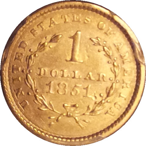1851 USA Gold One Dollar AU55 Rev.JPG