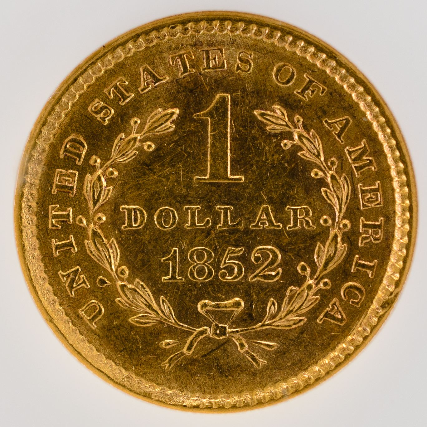 1852 $G$1 GOLD DOLLAR TYPE 1 NGC AU55 127444-009 CAC gold Rev Closeup.jpg