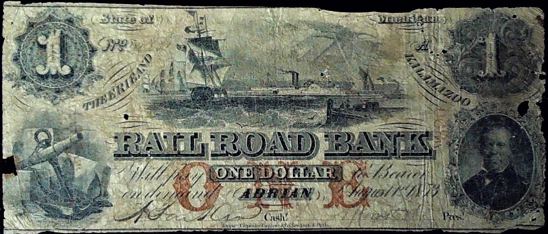 1853 $1.00 Railroad dollar Kallmazoo, Michigan.jpg