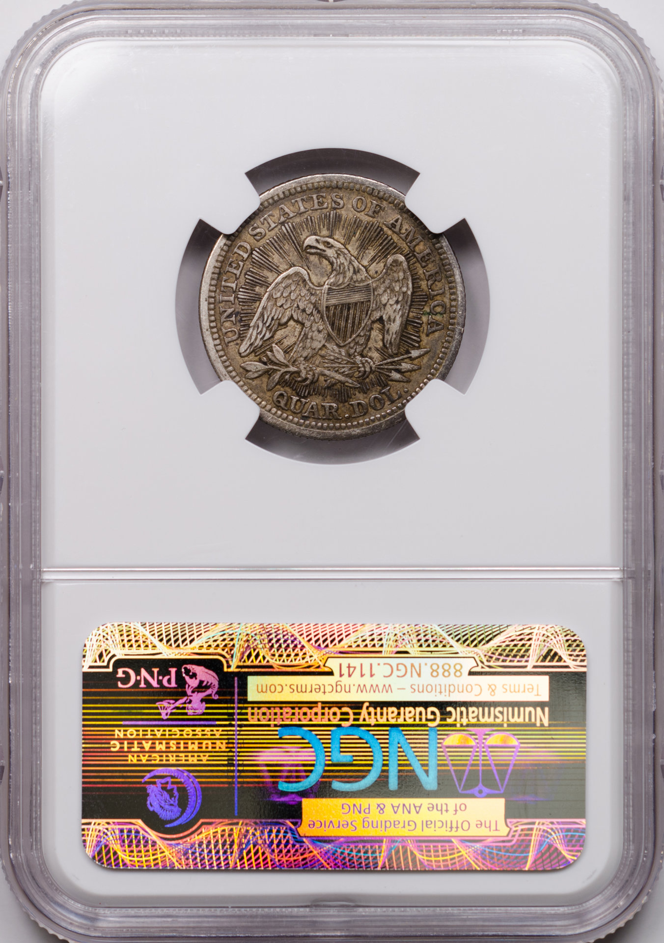 1853 25C QUARTER DOLLAR - SEATED LIBERTY, ARROWS & RAYS NGC VF35 2040989-054 CAC Rev Slab.JPG