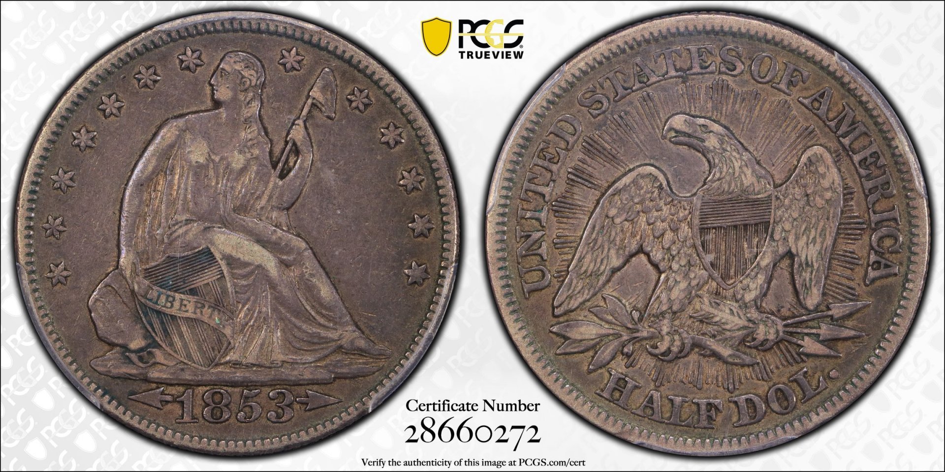 1853 50C Half Dollar - Seated Liberty, Arrows & Rays PCGS XF40 28660272 CAC TrueView Full.jpg