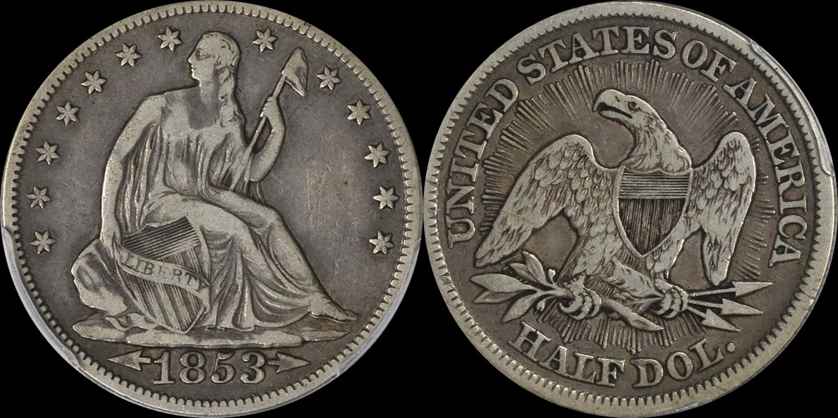 1853 Liberty Seated Half Dollar VF25 PCGS Arrows and Rays 5-horz.jpg