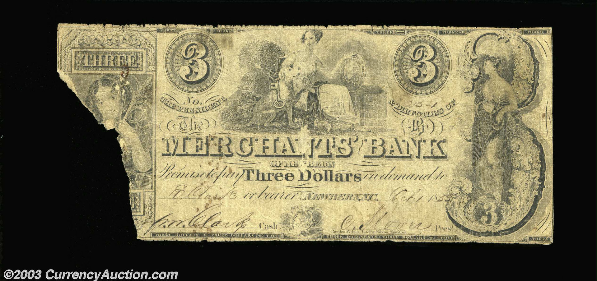 1853 Merchants Bank $3 Front.jpg