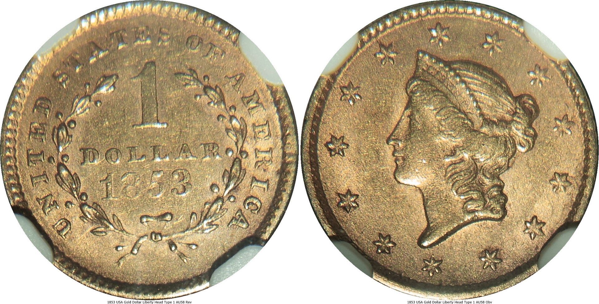 1853 USA Gold Dollar Liberty Head Type 1 AU58 -tile.jpg