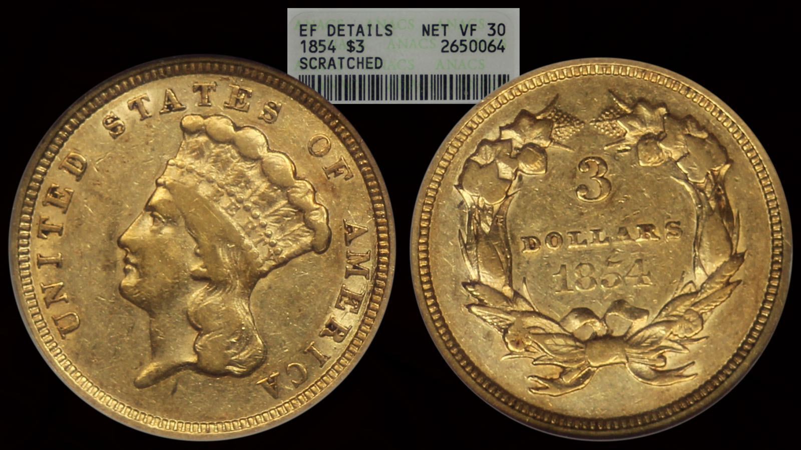 1854 $3 Gold ANACS  XF Details.jpg