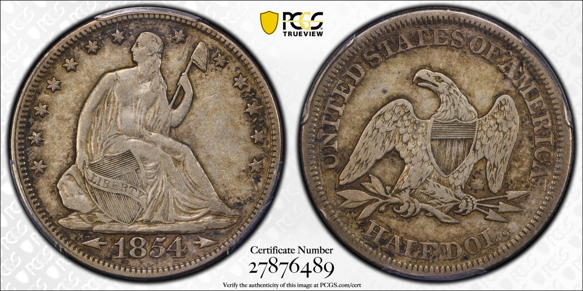 1854 50C Half Dollar - Seated Liberty, No Motto ARROWS PCGS VF35 27876489 CAC TrueView Full.jpg