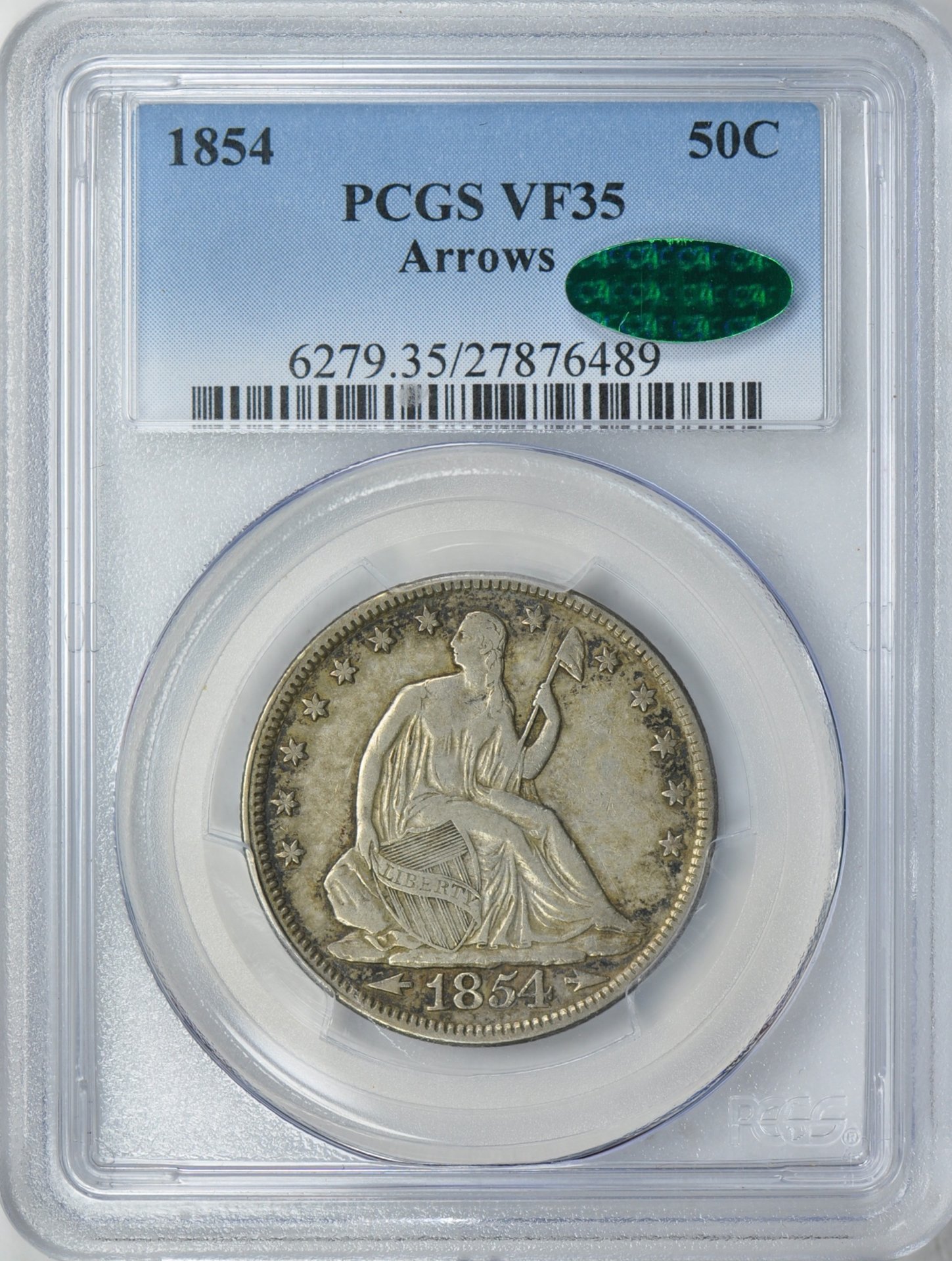1854 50C SEATED LIBERTY HALF DOLLAR ARROWS PCGS VF35 27876489 CAC Obv Slab GC.jpg