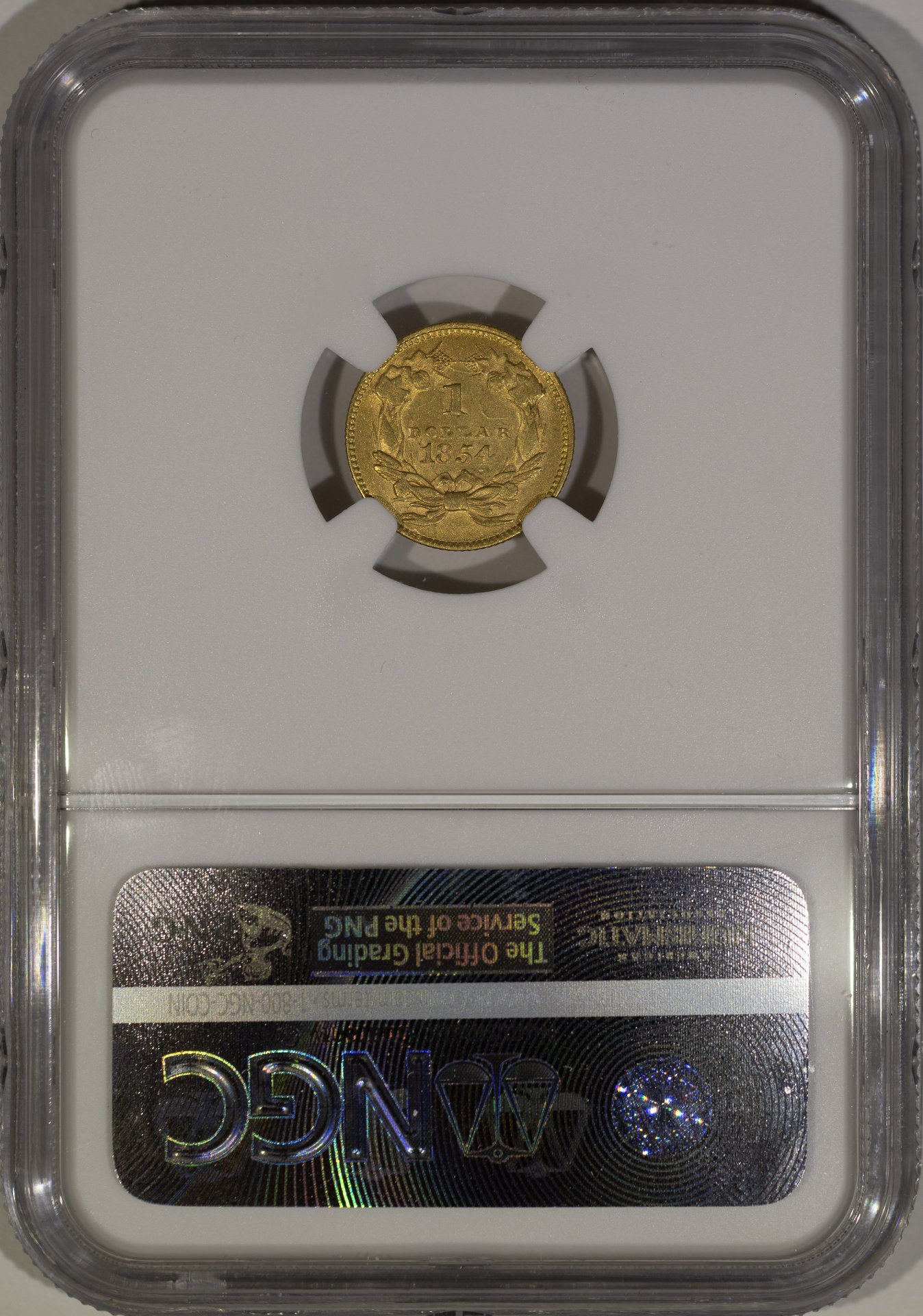 1854 $G$1 GOLD DOLLAR - TYPE 2 DDO FS-101 NGC AU55 3655716-005 CAC Rev Slab New Macro.jpg
