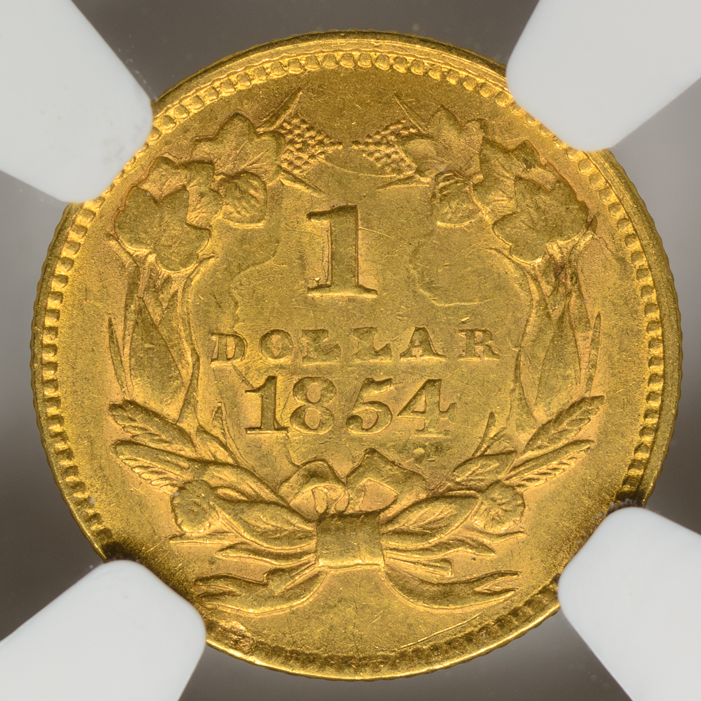 1854 G$1 GOLD DOLLARS - TYPE 2 NGC AU55 3655716-005 CAC Rev Closeup.jpg