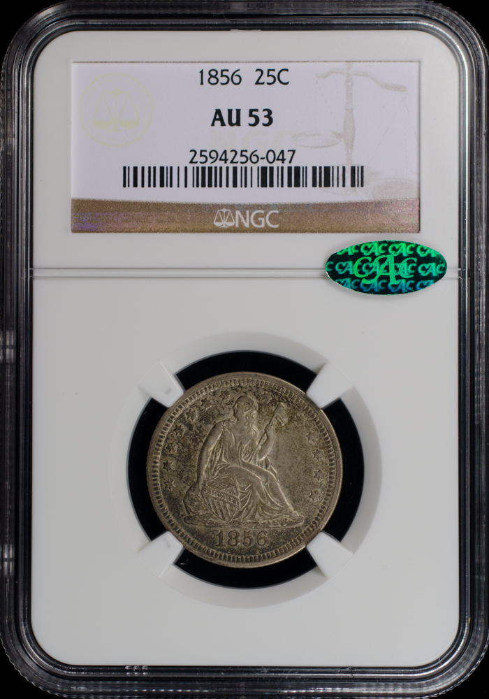 1856 25c Obv Slab AU53 CAC.jpg