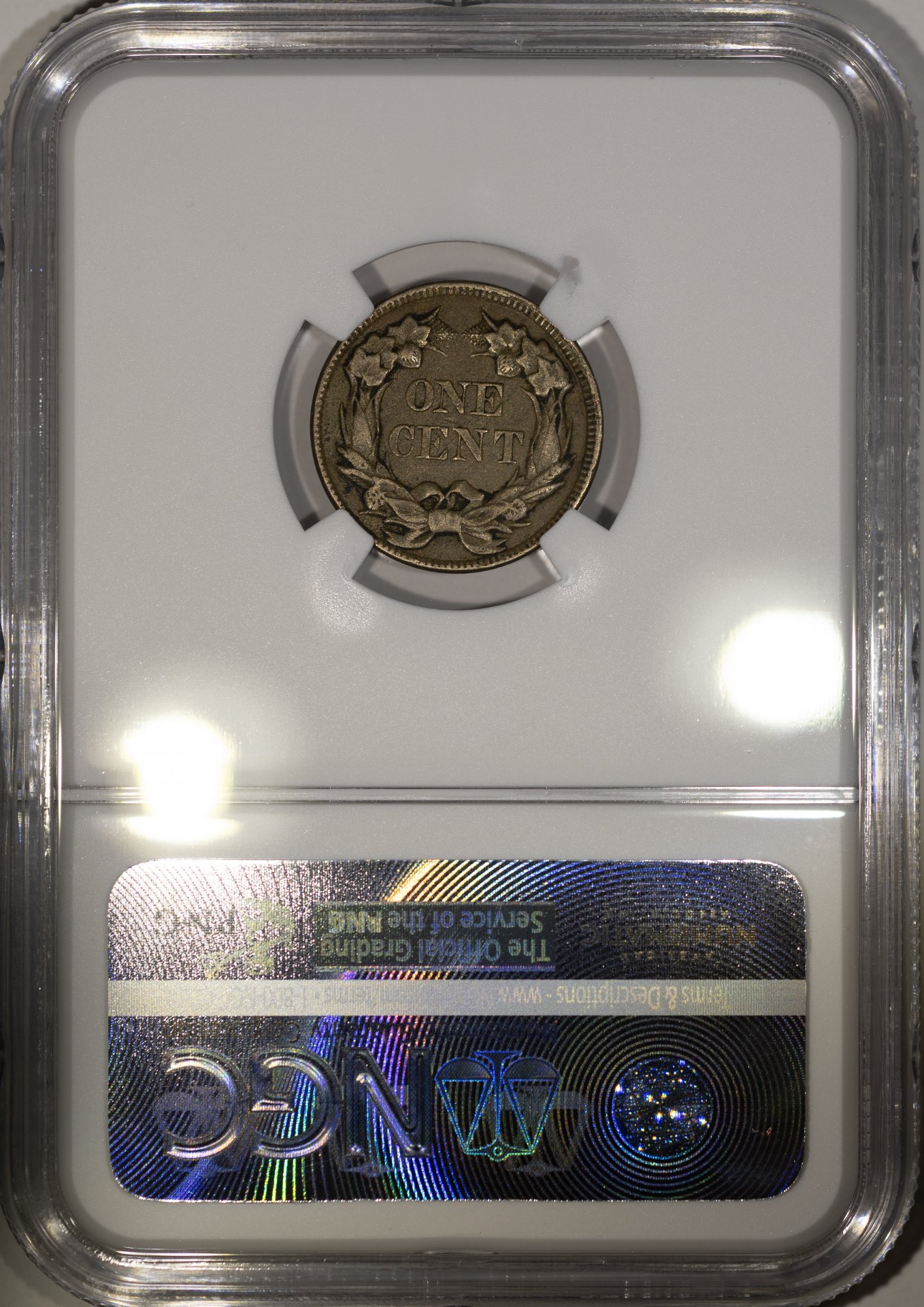 1857 1C CENT - FLYING EAGLE NGC XF45 2115737-003 CAC Rev Slab New Macro.jpg