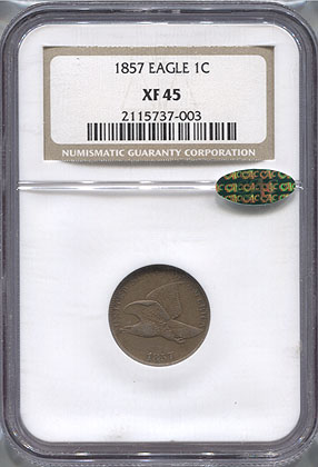1857 1C Flying Eagle XF45 CAC Obv Slab Seller.jpg