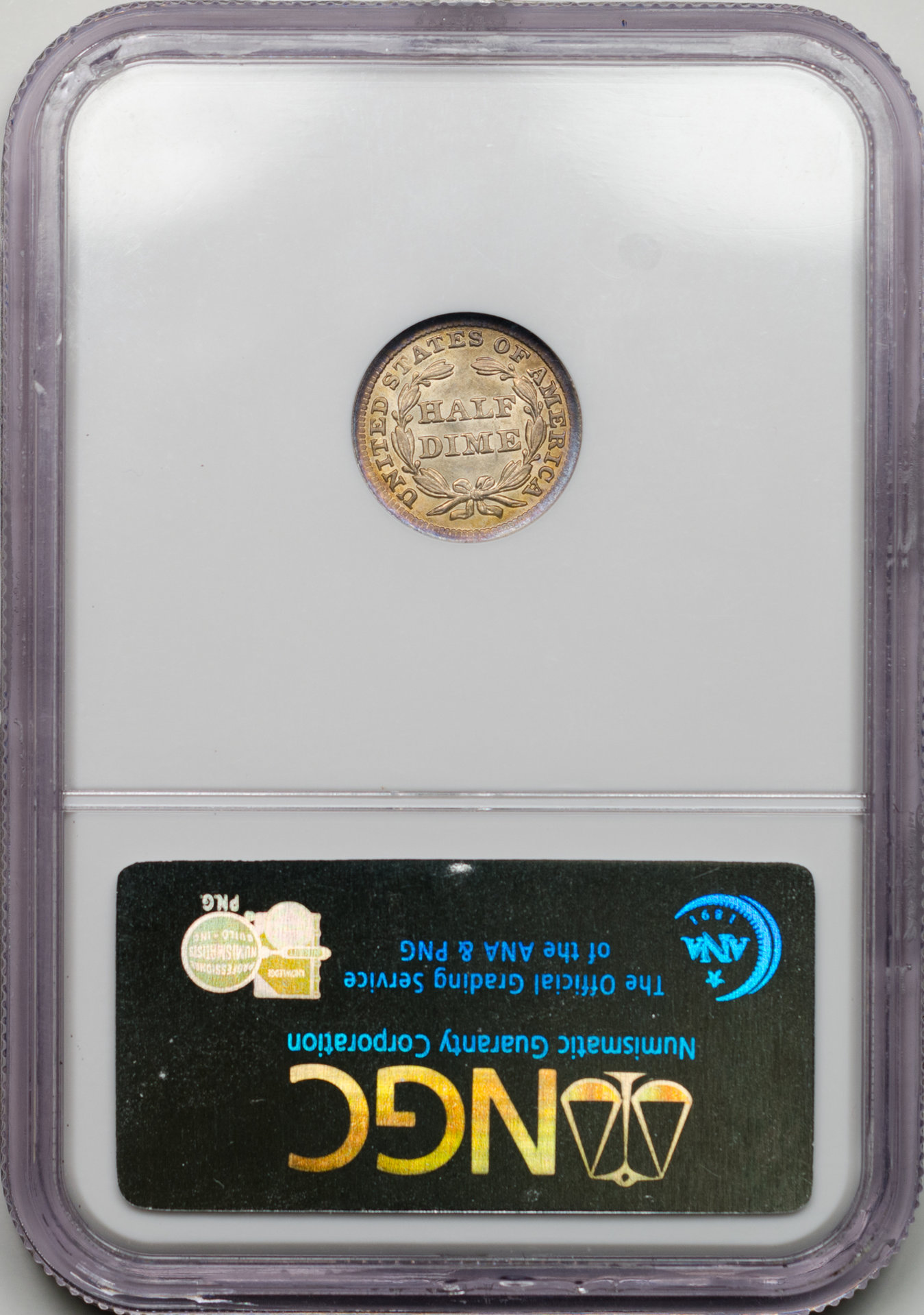 1858 5C HALF DIME - SEATED LIBERTY, STARS OBVERSE NGC AU58 1872761-005 CAC Rev Slab.jpg