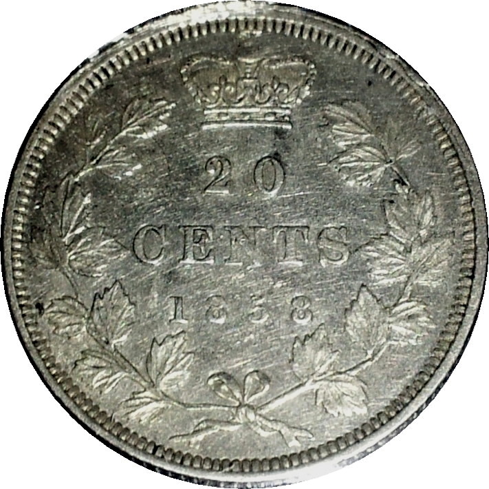 1858 Canada Twenty Cents EF40 Rev.JPG